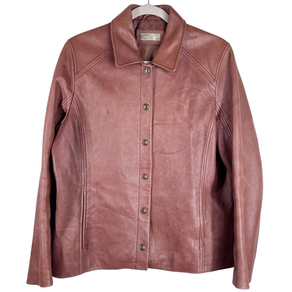 VINTAGE THE TERRITORY AHEAD Brown Pebbled Leather Jacket Snap Front